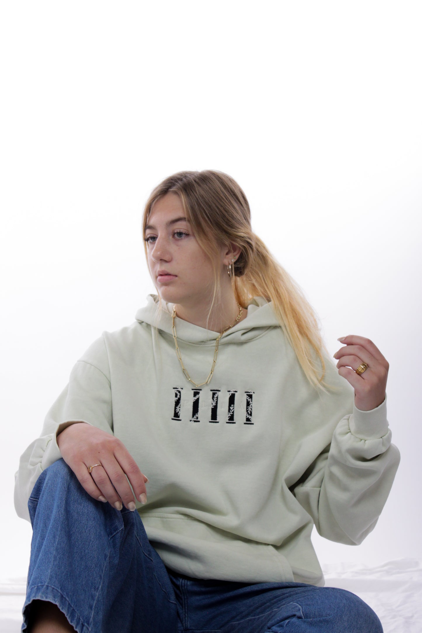 The Columns of Elia Hoodie (Off-White with a Mint undertone)